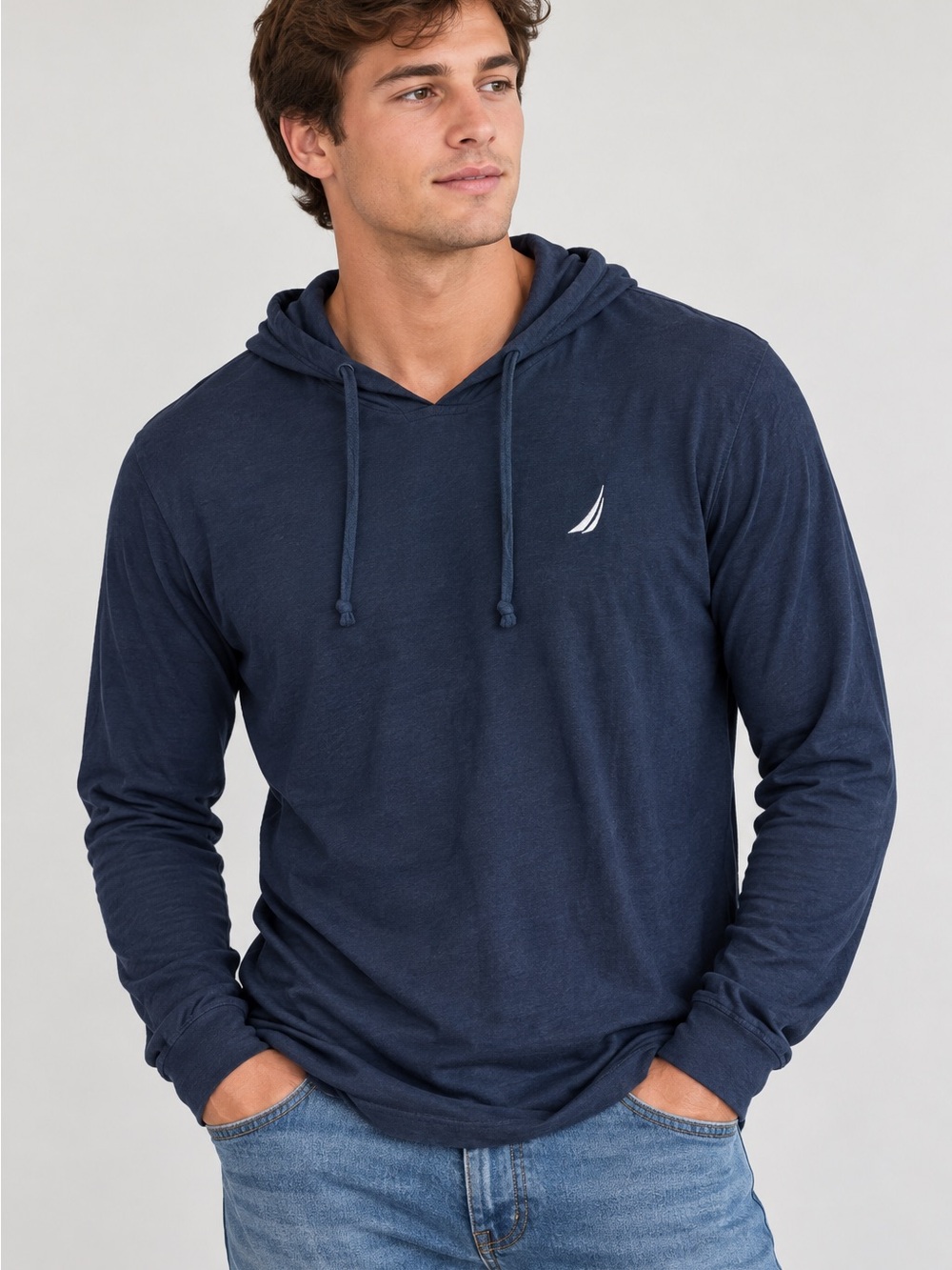 NWOT! Nautica Men's Navy Hooded Long-Sleeve Pullover with Sail Logo